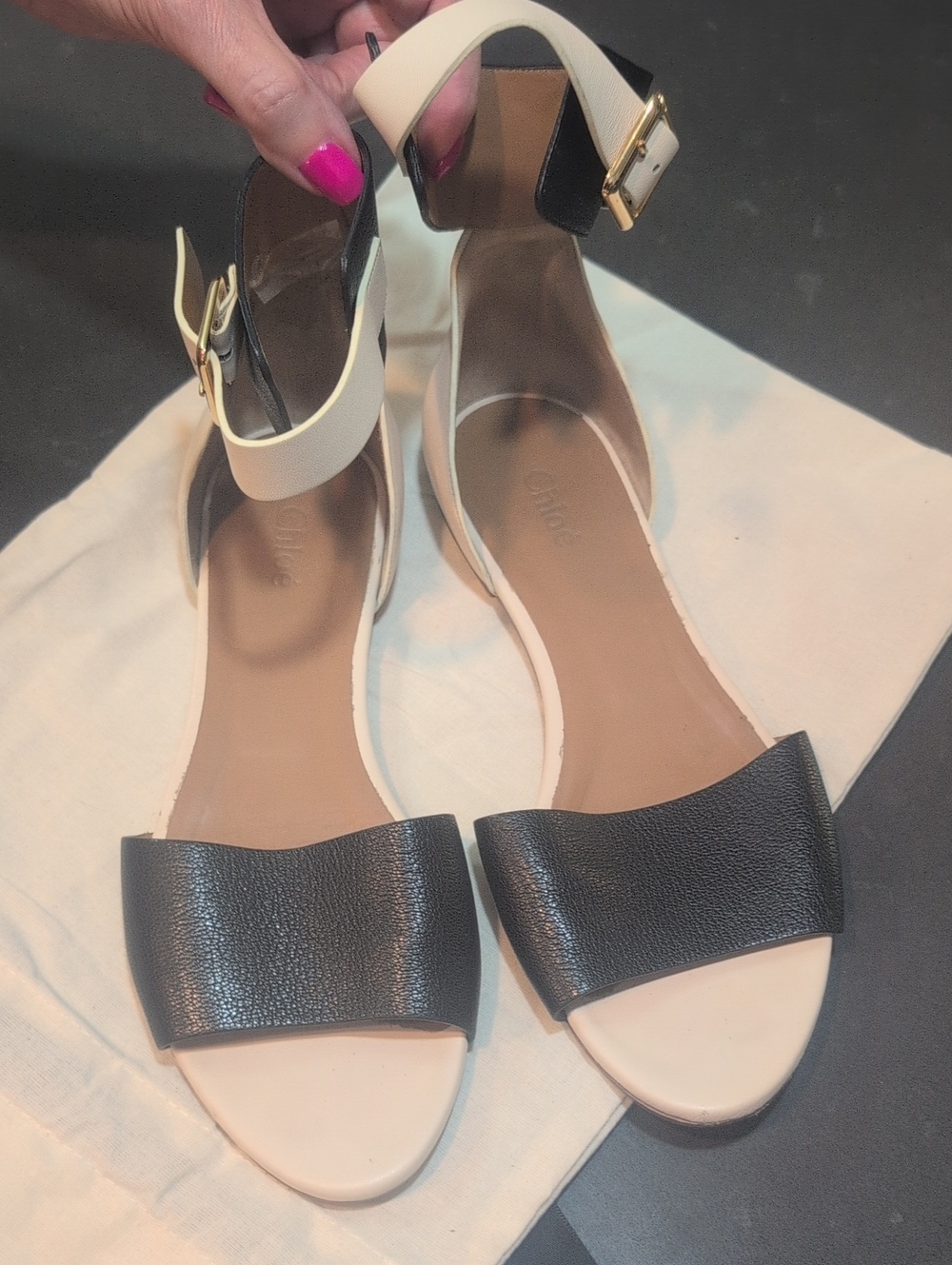 Chloé Black & Cream Two-Tone Ankle Strap Sandals